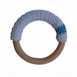 ANELLO PER LA DENTIZIONE tessuto BIOLOGICO legno di faggio AZZURRO fatto a mano APUNT bio DA 0 MESI +
