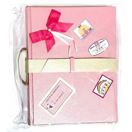ALBUM NASCITA cartastella VALIGIA 27 x 31 cm ROSA fatto a mano IN ITALIA hand made BIMBA bebè