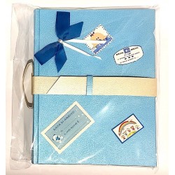 ALBUM NASCITA cartastella VALIGIA 27 x 31 cm AZZURRO fatto a mano IN ITALIA hand made BIMBA bebè
