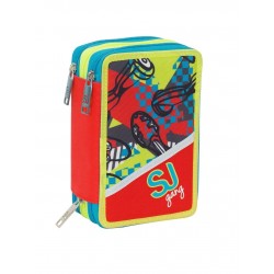 ASTUCCIO 3 ZIP scuola 2018 SJ GANG BOY attrezzato SEVEN fantasia ROSSO pencil case ACCESSORIATO