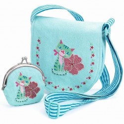 BORSA e portamonete BORSETTA gioco GATTO RICAMATO handbag DJ06679 tracolla DJECO età 4+