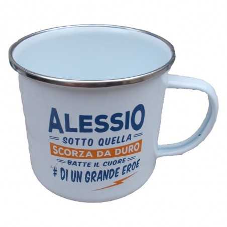 TAZZA mug ALESSIO in metallo NOMI smaltata BIANCA h&h IDEA REGALO
