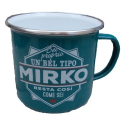 TAZZA mug MIRKO in metallo NOMI smaltata VERDE ACQUA h&h IDEA REGALO