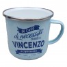 TAZZA mug VINCENZO in metallo NOMI smaltata AZZURRO h&h IDEA REGALO