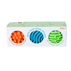 3 PALLINE SENSORIALI 100% silicone di grado alimentare SONORO tattile FAT BRAIN TOY CO grip 6 TEXTURE età 6 mesi + FAT BRAIN TOY
