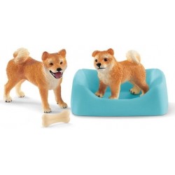 MAMMA E CUCCIOLO DI SHIBA INU animali in resina SCHLEICH miniature 42479 Farm World CANI età 3+ Schleich - 1