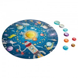 PUZZLE + GIOCO 2 in 1 SISTEMA SOLARE poster double face 102 PEZZI sole led HAPE pianeti E1625 età 5+ Hape - 1