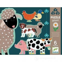 6 PUZZLE GIGANTI da 9 12 15 pezzi HONORE E I SUOI AMICI animali sagomati DJECO DJ07112 età 3+ Djeco - 1