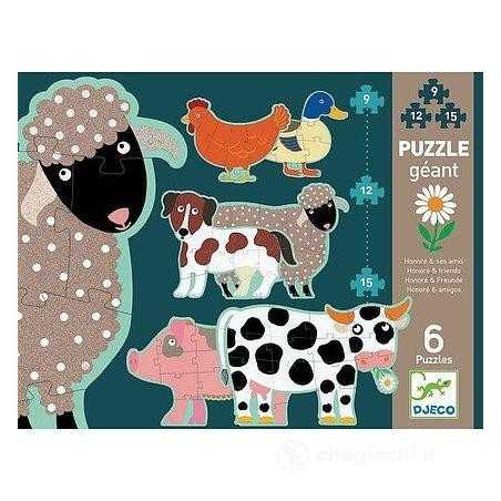 6 PUZZLE GIGANTI da 9 12 15 pezzi HONORE E I SUOI AMICI animali sagomati DJECO DJ07112 età 3+ Djeco - 1