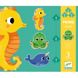 PRIMO PUZZLE 3 animali NEL MARE gioco 3 ANIMALI incastri DJECO 4 6 9 pezzi DJ07144 età 2+ Djeco - 1