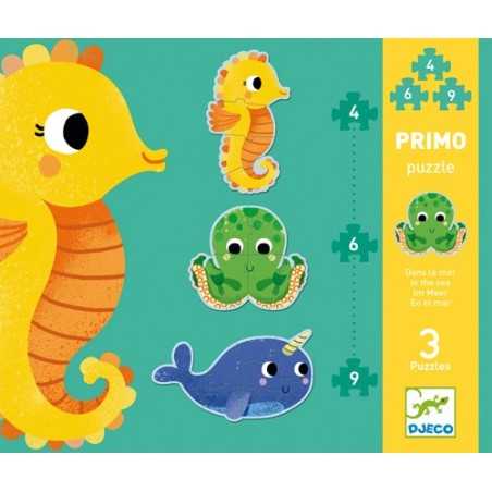 PRIMO PUZZLE 3 animali NEL MARE gioco 3 ANIMALI incastri DJECO 4 6 9 pezzi DJ07144 età 2+ Djeco - 1