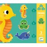 PRIMO PUZZLE 3 animali NEL MARE gioco 3 ANIMALI incastri DJECO 4 6 9 pezzi DJ07144 età 2+ Djeco - 1