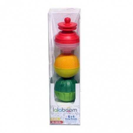 TUBO 6 pezzi LALABOOM attacca avvita mescola impila FORME gioco PLASTICA pop twist mix stack 4 IN 1 snap beads 10 MESI + lalaboo