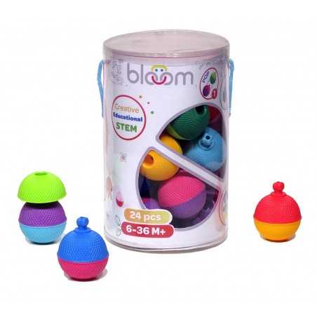 CILINDRO 24 pezzi LALABOOM attacca avvita mescola impila FORME IN PLASTICA pop twist mix stack 5 IN 1 snap beads 10 MESI + lalab