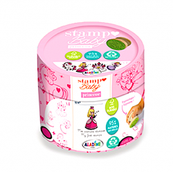 STAMPO BABY ECO stampini PRINCIPESSE con tampone rosa 4 TIMBRI aladine kids IN LEGNO età 18 mesi +