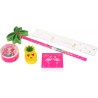 SET SCRITTURA stationery TOP MODEL matita temperino gomme righello block notes ASTUCCIO TRASPARENTE