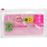 SET SCRITTURA stationery TOP MODEL matita temperino gomme righello block notes ASTUCCIO TRASPARENTE