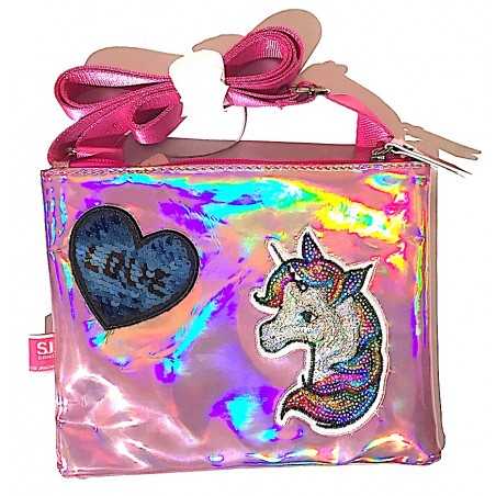 FLAT SHOULDER BAG borsetta TRACOLLA glitter SJ GANG seven ROSA con zip BORSA SEVEN - 1