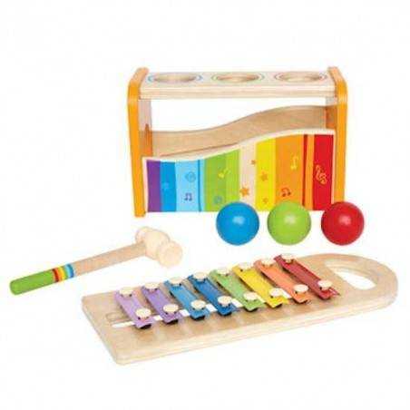 BANCO PALLINA E XILOFONO in legno banco musicale palline martello xilofono HAPE