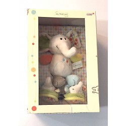 SET REGALO per bebè NICI elefante dundi BABUCCE E PUPAZZO peluche SCATOLA AMMACCATA età 0 mesi +