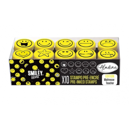 STAMPO EASY SMILEY WORLD set di 10 stampini TIMBRI già muniti di inchiostro ALADINE senza tampone Aladine - 1