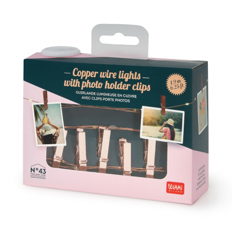 PORTAFOTO in rame FILO CON LUCI legami COPPER WIRE LIGHTS with photo holder clips 2 METRI Legami - 1