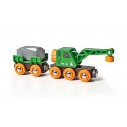 VAGONE CON GRU treni in legno BRIO trenino 33698 CLEVER CRANE WAGON