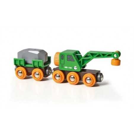 VAGONE CON GRU treni in legno BRIO trenino 33698 CLEVER CRANE WAGON