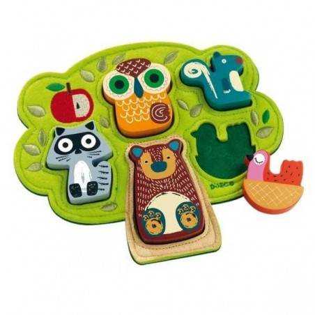 Puzzle in legno OSKI animali e albero in feltro 5 pz. DJECO età +12m DJ01039