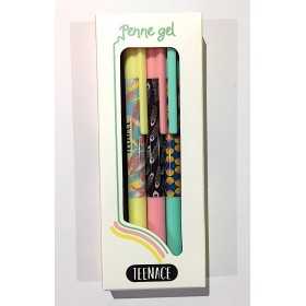 SET DI 3 PENNE GEL decorate TEENACE rosa arancione verde CON TAPPO seven SEVEN - 1