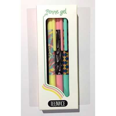 SET DI 3 PENNE GEL decorate TEENACE rosa arancione verde CON TAPPO seven SEVEN - 1