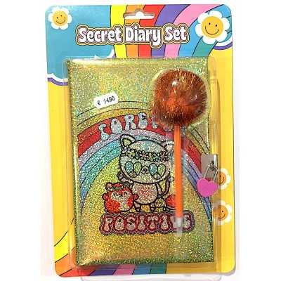 DIARIO SEGRETO con lucchetto e biro con pompon GLITTER giallo FOREVER POSITIVE tri coastal TRI COASTAL DESIGN - 1