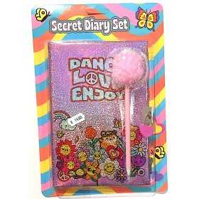 DIARIO SEGRETO con lucchetto e biro con pompon GLITTER rosa DANCE LOVE ENJOY tri coastal TRI COASTAL DESIGN - 1
