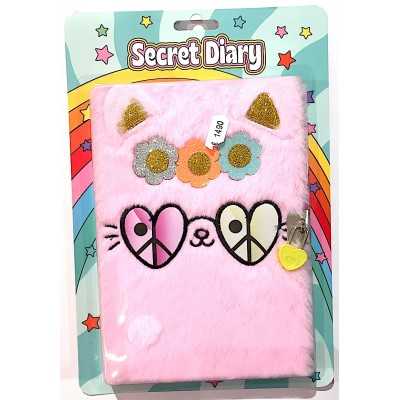 DIARIO SEGRETO con lucchetto PELOSO peluche ROSA tri coastal GATTO TRI COASTAL DESIGN - 1