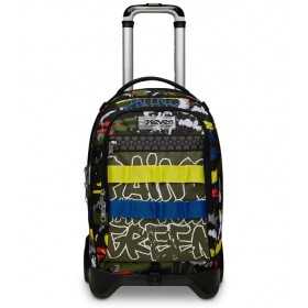 TROLLEY JACK seven FLUO BELTS due ruote 2WD vol 34 litri NASTRI GIALLO E BLU scuola ZAINO staccabile 3 IN 1 SEVEN - 1