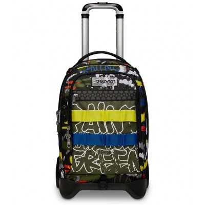 TROLLEY JACK seven FLUO BELTS due ruote 2WD vol 34 litri NASTRI GIALLO E BLU scuola ZAINO staccabile 3 IN 1 SEVEN - 1
