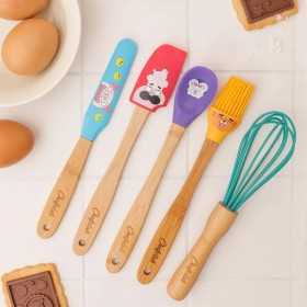 KIT DI 5 UTENSILI DA CHEF per bambini IN LEGNO E SILICONE bamboo CHEFCLUB cucina KIDS età 4+ CHEFCLUB - 1