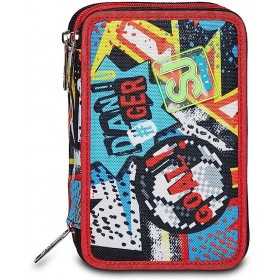 ASTUCCIO scuola 3 ZIP seven SJ GANG completo FIREGOAL calcio TRIPLO SCOMPARTO tre piani SEVEN - 1
