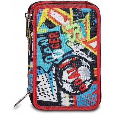 ASTUCCIO scuola 3 ZIP seven SJ GANG completo FIREGOAL calcio TRIPLO SCOMPARTO tre piani SEVEN - 1