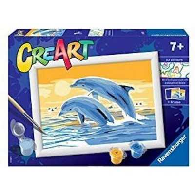 DELIGHTFUL DOLPHINS delfini CREART kit artistico 10 COLORI ravensburger DA COLORARE con cornice e PENNELLO età 7+ Ravensburger -