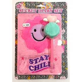DIARIO SEGRETO con lucchetto PELOSO peluche ROSA tri coastal STAY CHILL con biro POMPON TRI COASTAL DESIGN - 1