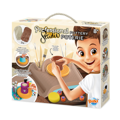 POTTERY kit artistico PROFESSIONAL STUDIO set completo BUKI con tornio utensili e 2 kg di materiale VASAIO LAB età 8+ BUKI - 1