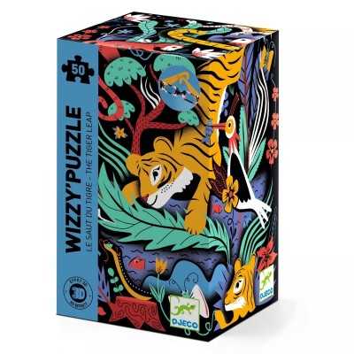 WIZZY PUZZLE con occhiali 3d in cartone IL SALTO DELLA TIGRE da 50 pezzi DJECO DJ07031 età 5+ Djeco - 2