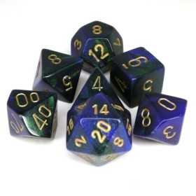 SET DI 7 DADI GEMINI 3 multicolore CHESSEX CHX26436 blu verde oro ASSORTITI gdr dice Chessex - 1