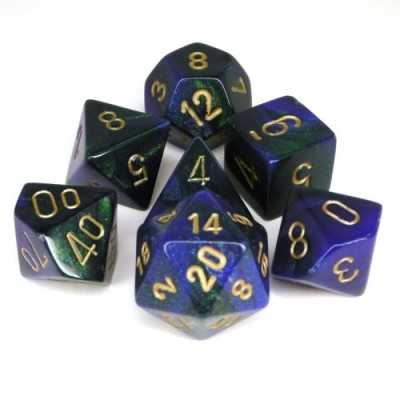 SET DI 7 DADI GEMINI 3 multicolore CHESSEX CHX26436 blu verde oro ASSORTITI gdr dice Chessex - 1