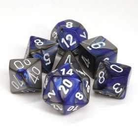 SET DI 7 DADI GEMINI multicolore CHESSEX CHX26423 blu acciaio bianco ASSORTITI gdr dice Chessex - 1