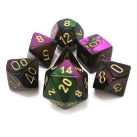 SET DI 7 DADI GEMINI multicolore CHESSEX CHX26434 verde viola oro ASSORTITI gdr dice Chessex - 1
