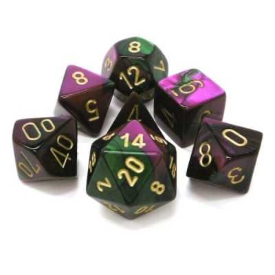SET DI 7 DADI GEMINI multicolore CHESSEX CHX26434 verde viola oro ASSORTITI gdr dice Chessex - 1