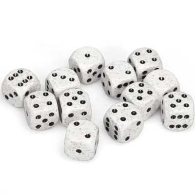 SET DI 12 DADI D6 bicolore SPECKLED mimetico artico CHESSEX CHX25711 dice BIANCO NERO Chessex - 1