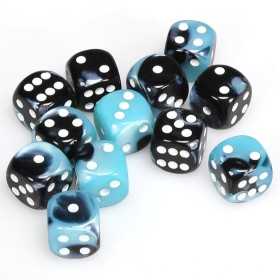 SET DI 12 DADI D6 multicolore GEMINI black shell CHESSEX CHX26646 dice BIANCO NERO CIANO Chessex - 1